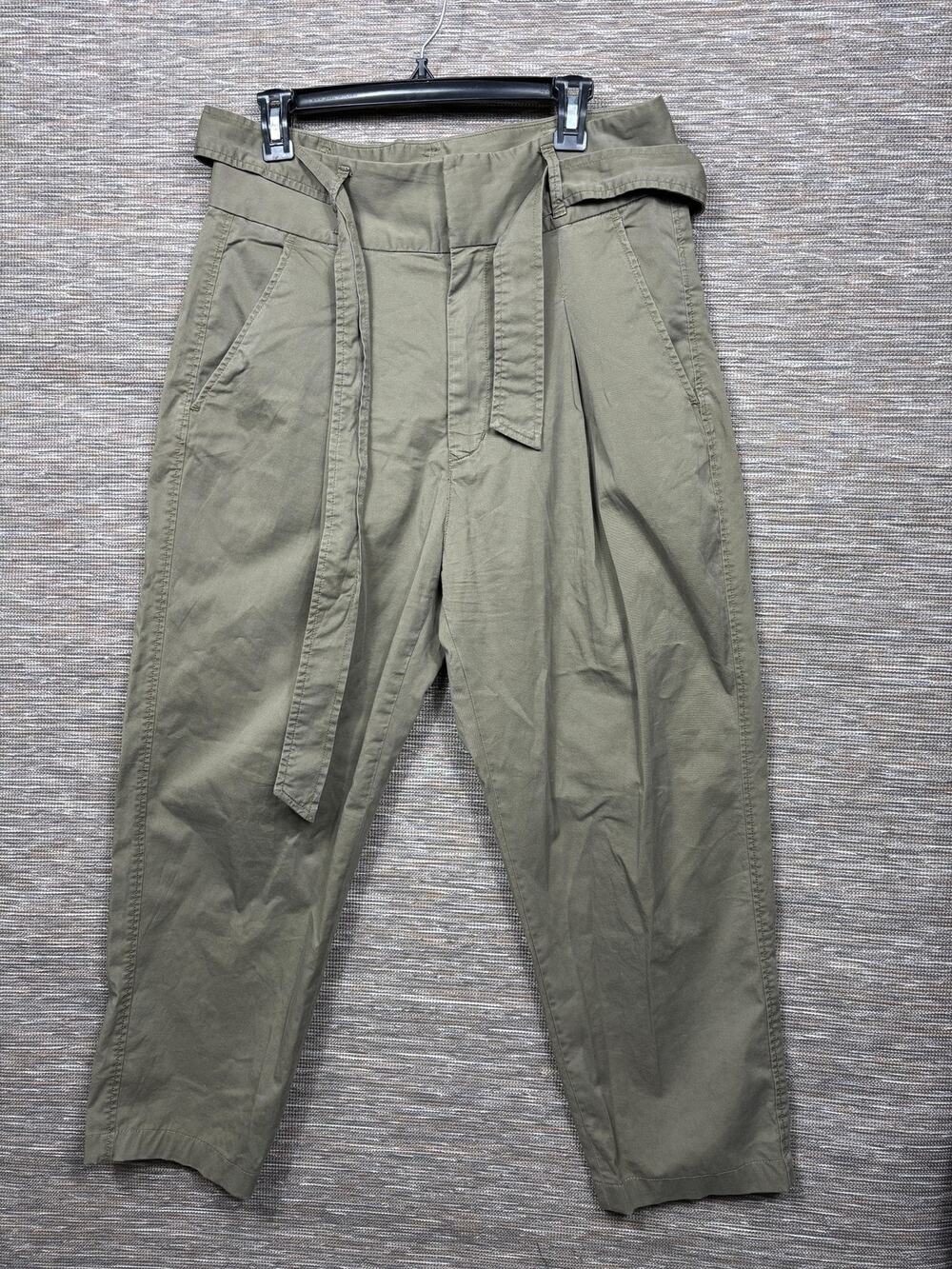 Polo Ralph Lauren Pants Womens Sz 10 Green Paperbag Belted Tapered Twill Casual